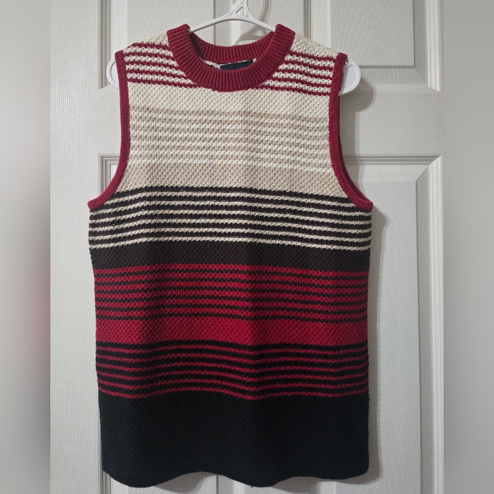 Vintage Ramie Cotton Striped Crewneck Sweater Vest by Crazy Horse, Textured, EUC
